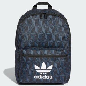 Adidas Black & Blue Monogram Laptop Backpack Book Bag Padded Adjustable Straps
